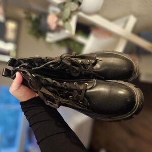 Black Leather Lace-Up Boots
